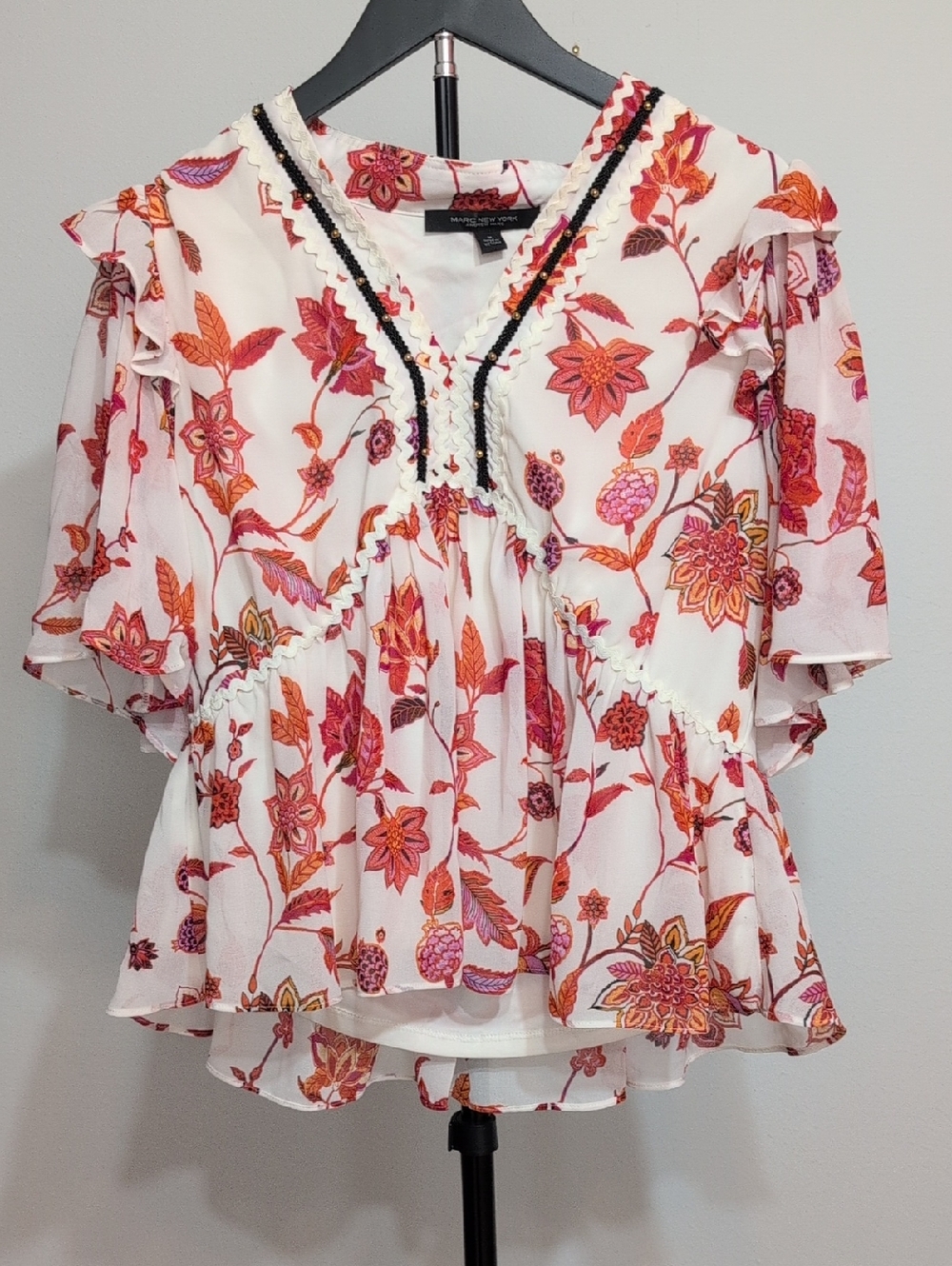 Marc New York White Blouse with Pink & Orange Floral Print